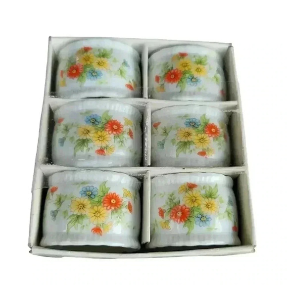Lefton Flower Ceramic Table Rings Vintage Set Of 6 Made In Japan - Picture 1 of 6